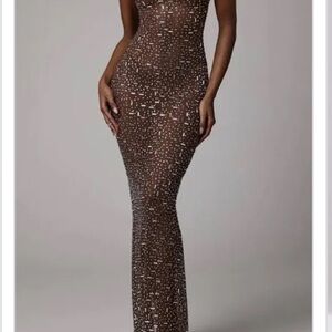 Oh Polly Shimmering Brown Maxi Dress